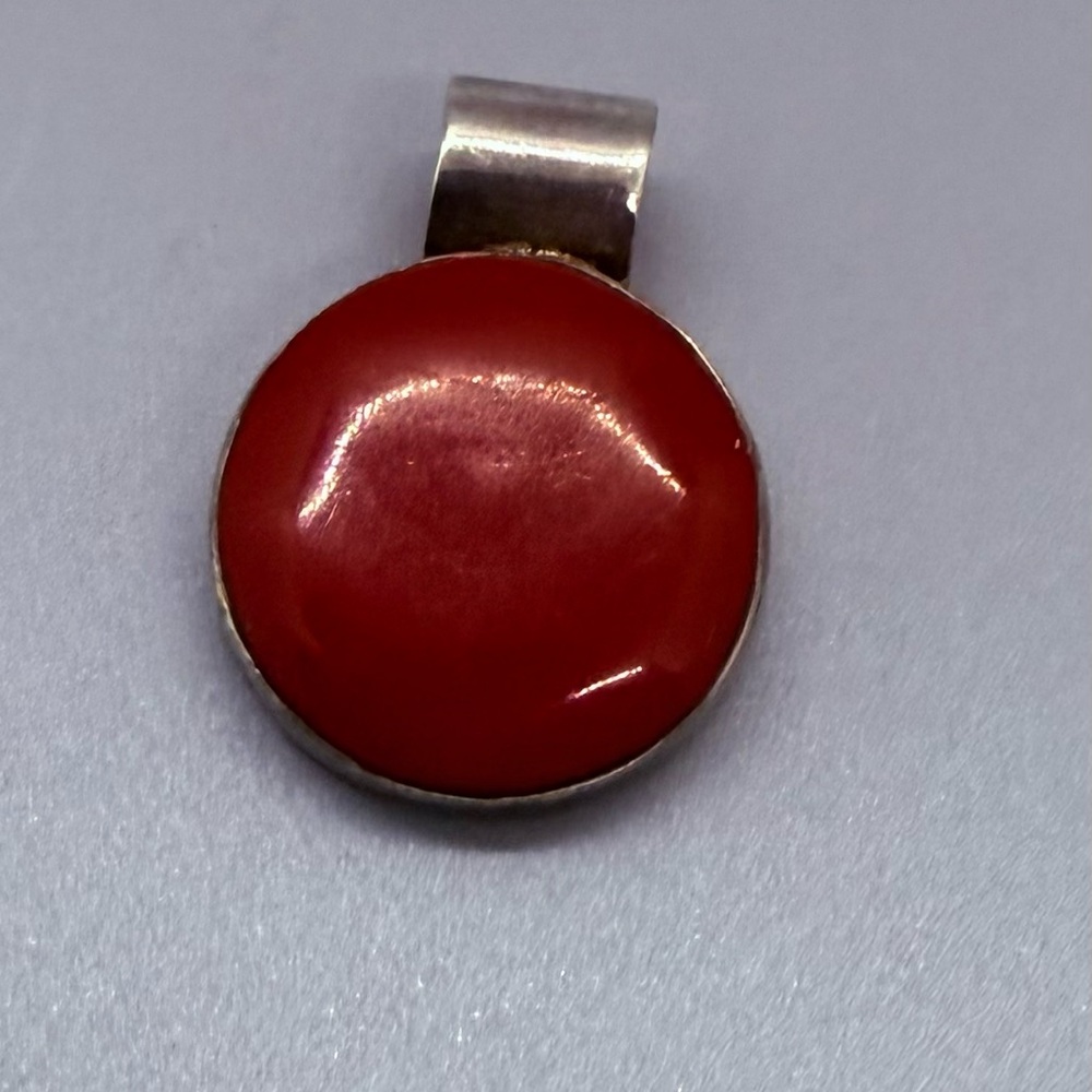 Red and Silver Modern pendant with Polished Stone